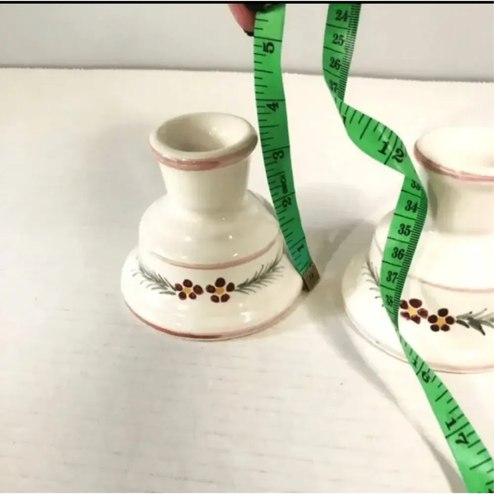 vintage cottage core candles white with flowers‎ ceramic pair grandma core
